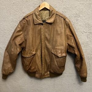 Vintage Hunt Club Brown Leather Bomber Jacket Size 42 Well Loved See Pictures